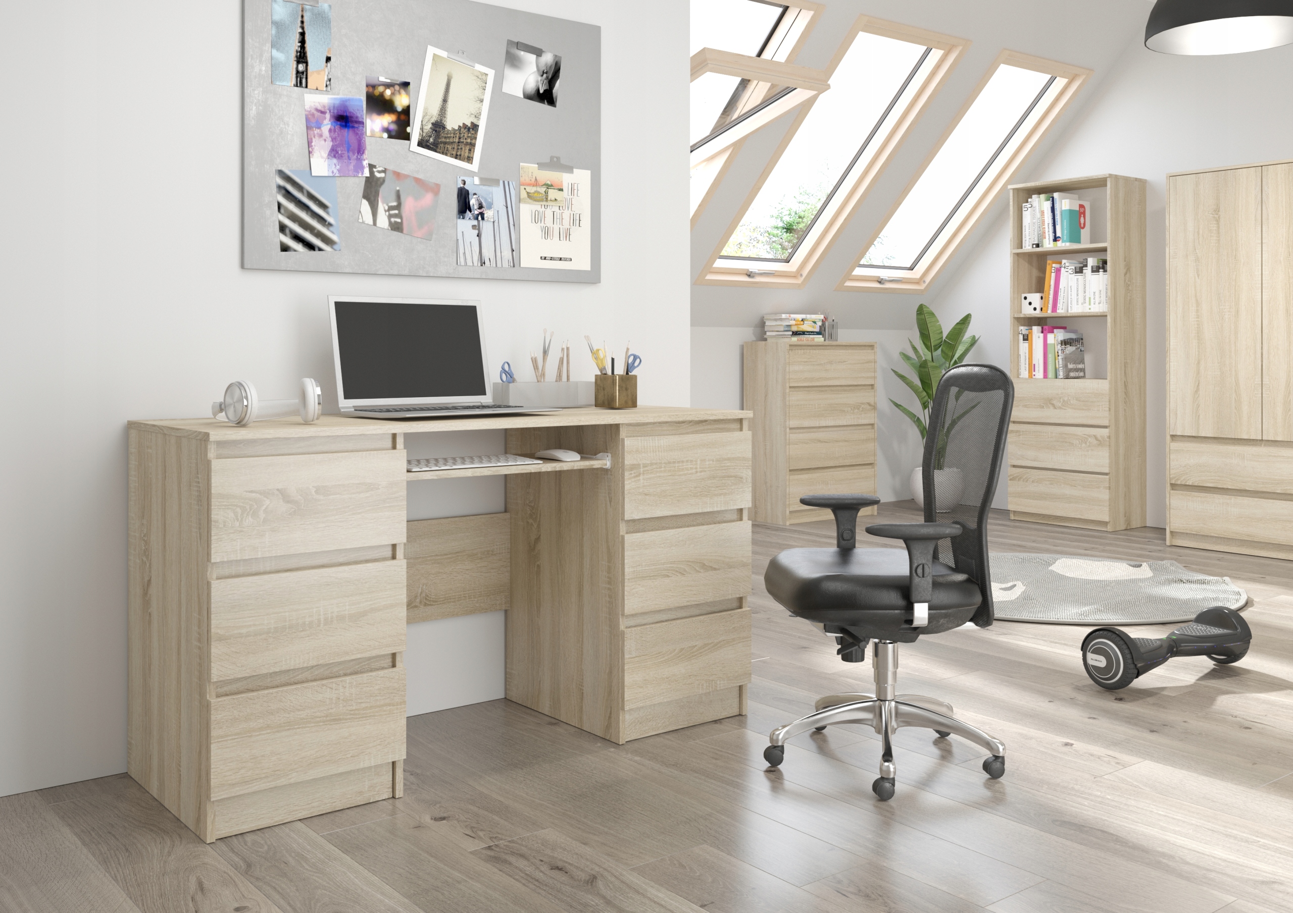 Meble Biurko komputerowe 6sz 135cm sonoma N32 Kolor mebla dąb sonoma