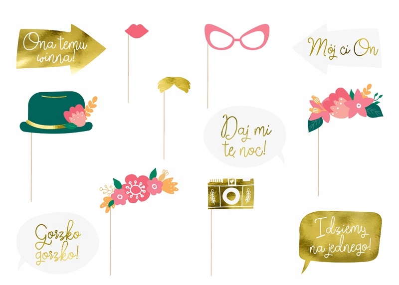 

Gadżety Do Zdjęć Fotobudki Różowo-złote Wesele 12S