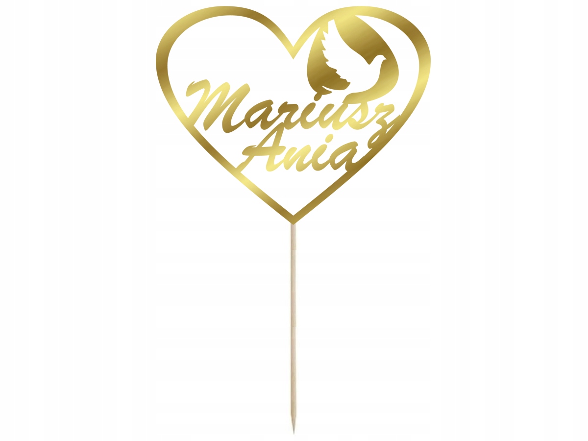 

Topper na tort Serce złote Personalizowany Wesele
