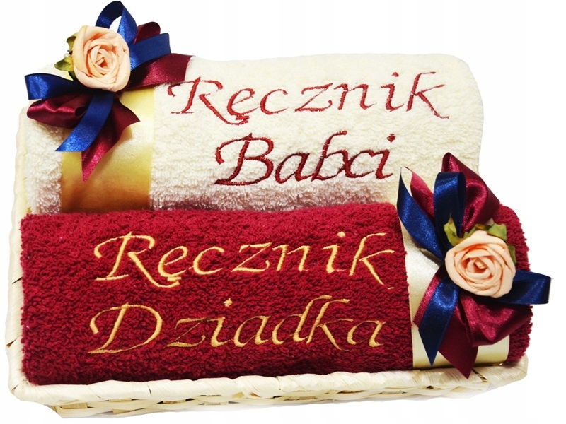 PRAKTYCZNY Prezent dla Babci i Dziadka Ręczniki z Haftem Haftowane