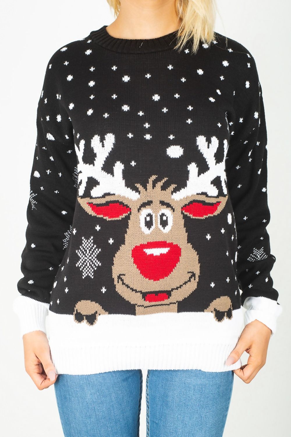 Sweter świąteczny z reniferem Rudolf czarny R- M/L Wzór dominujący inny wzór