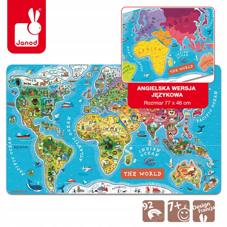 Janod Puzzle magnetyczne Mapa świata Kod producenta J05504