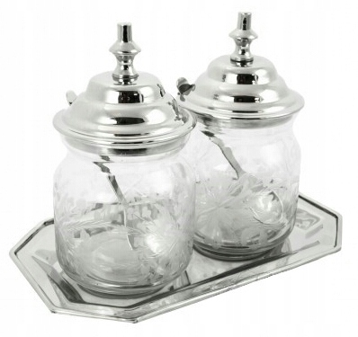 pojemnik elegancki Pojemniki x2 na przyprawy na tacy SREBRNE glamour
