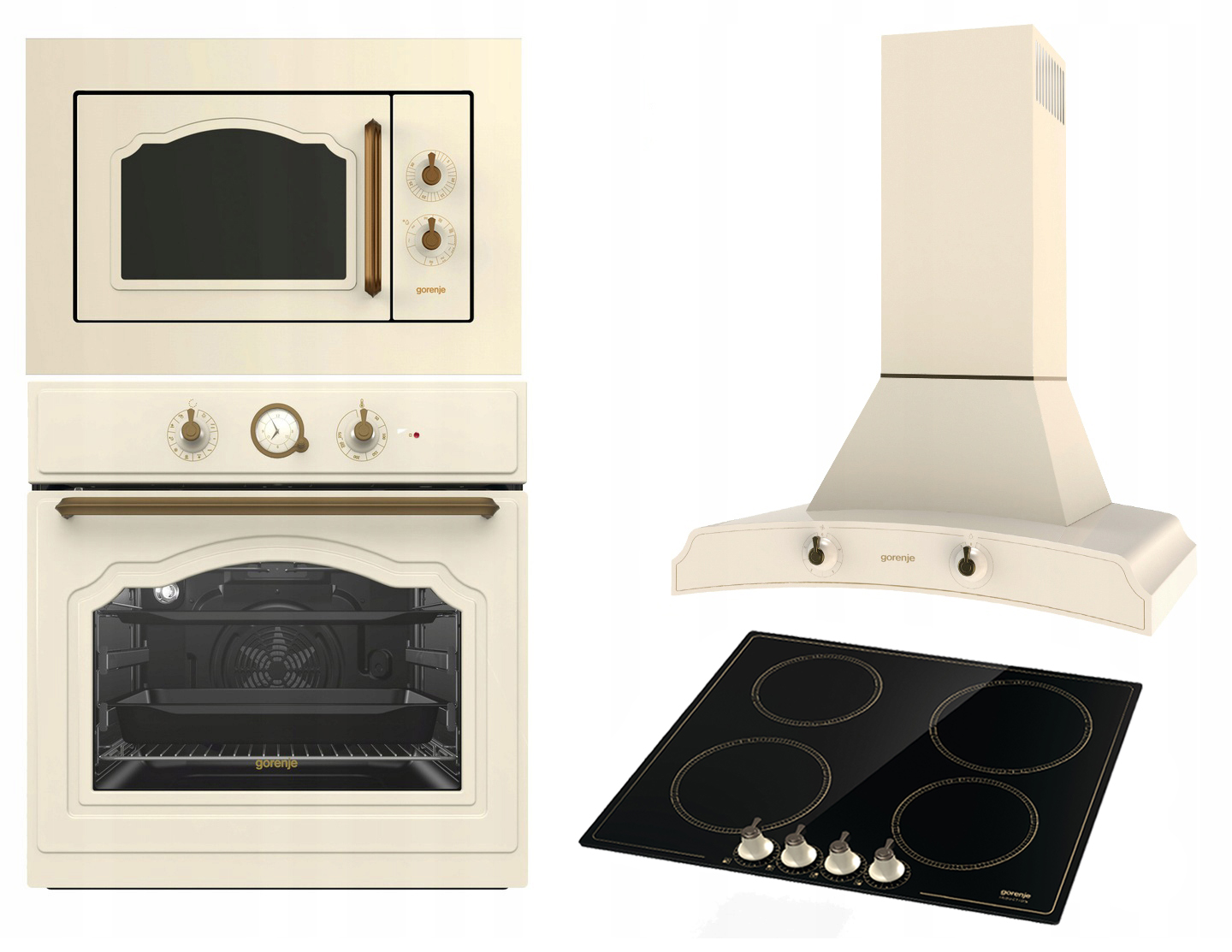 Встроенная техника для кухни горенье. Плита Gorenje ретро EC 55320. Gorenje ретро комплект. Gorenje слоновая кость. Набор встраиваемой техники горение ретро.