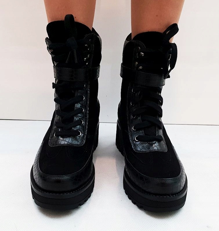 CZARNE PŁASKIE SZNUROWANE BOTKI BUTY TRAPER 37 Rozmiar 37