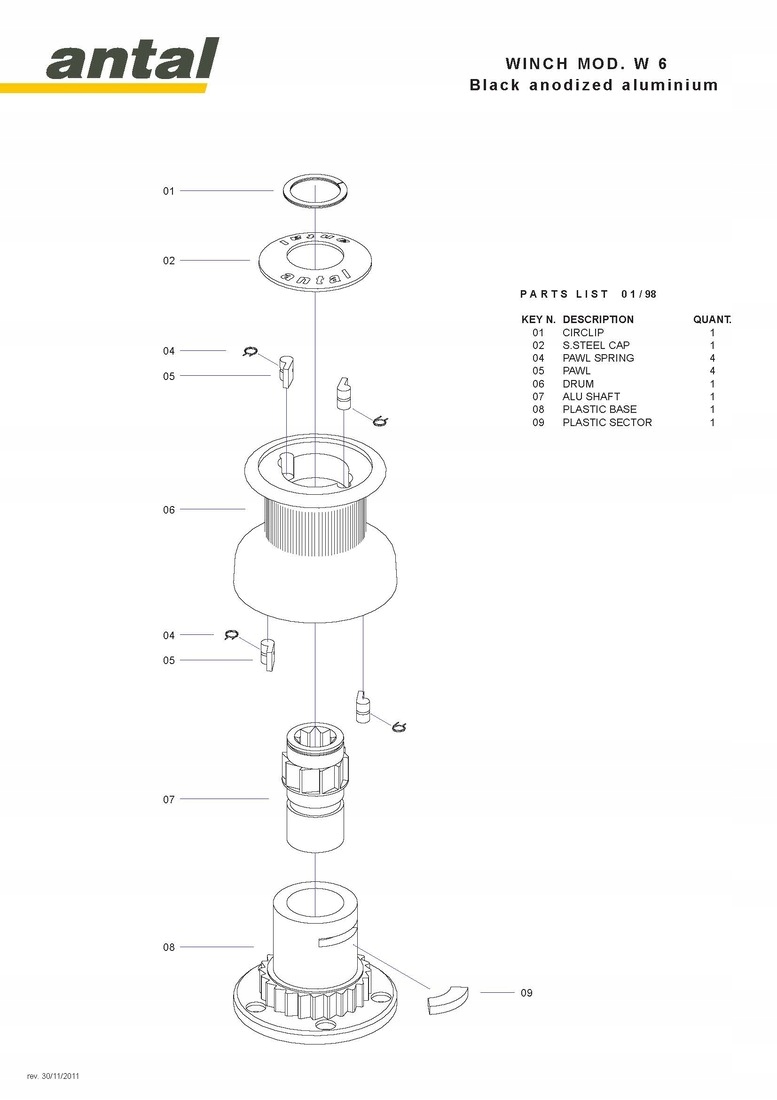 KABESTAN JACHTOWY ANTAL W6 94mm ALUMINIOWY / ITALY Model W6