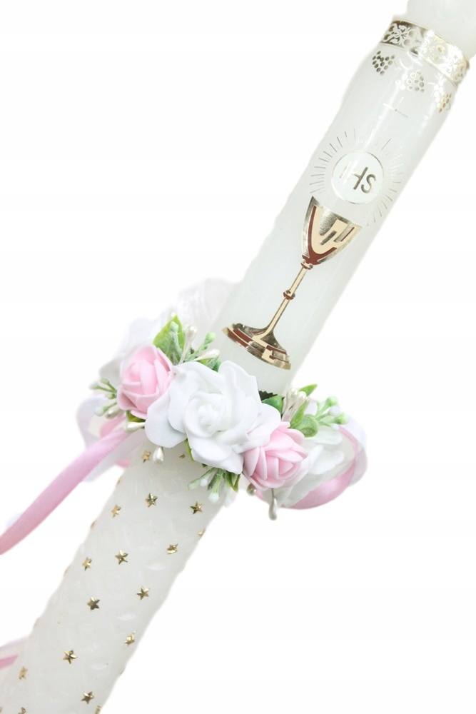 

Profitka stroik na świecę komunia chrzest Różowy