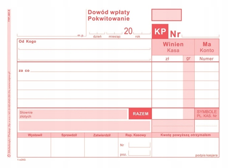 

401-5 Kp Dowód Wpłaty Kasowe Bankowe Druki