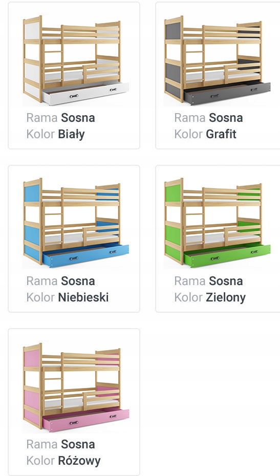 Łóżko RICO piętrowe dla dzieci 160x80 dziecięce Waga (z opakowaniem) 60 kg