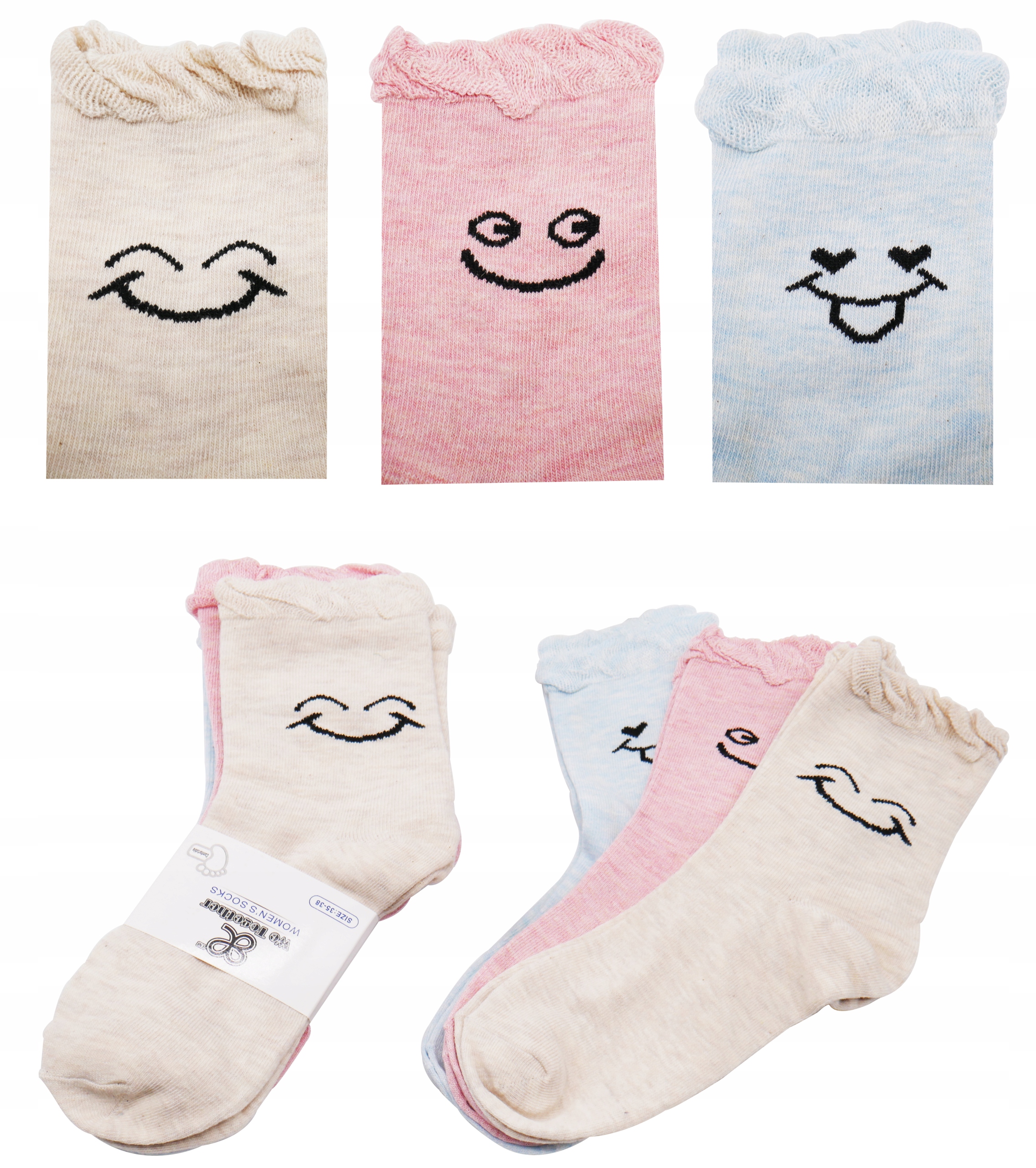 

6x Skarpety Emoji Bawełniane Damskie 39-41 Zestaw