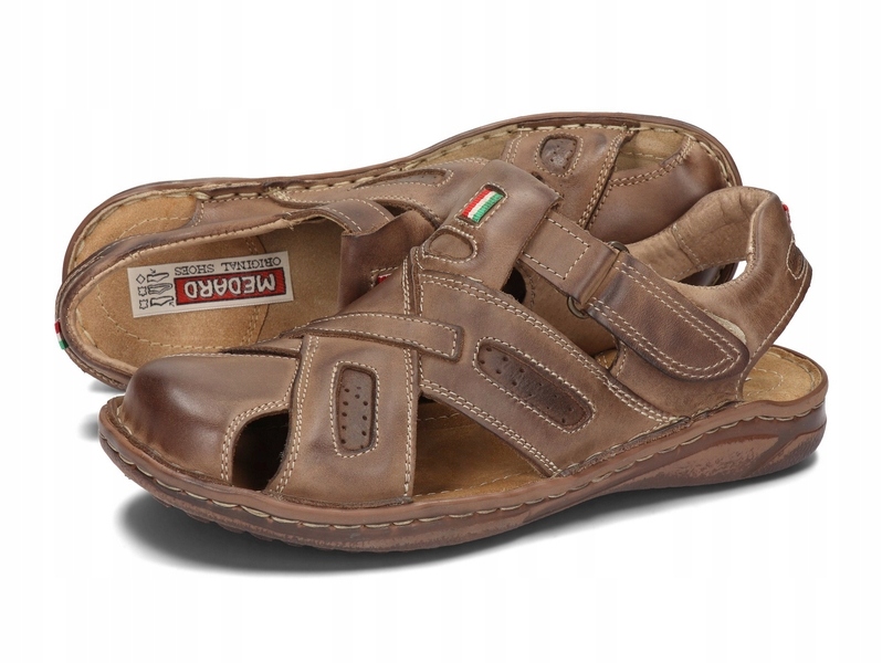 SANDAŁY NA RZEPY SKÓRA POLSKIE 116 BRĄZ 44 Kolor brązowy