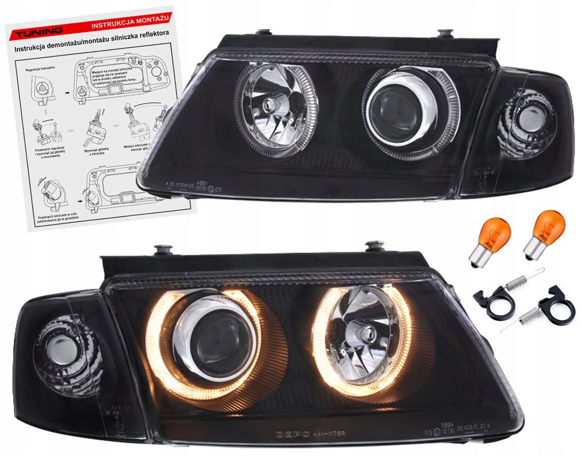 PASSAT B5 3B 96-00 LAMPY reflektory BLACK ringi H7