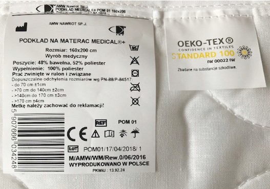 MATA NA MATERAC 160x200 PODKŁAD MEDICAL Długość 200 cm