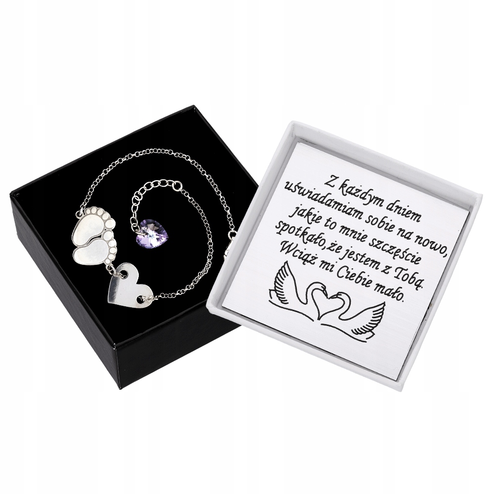 

bransoletka celebrytka stópki serce pudełko grawer