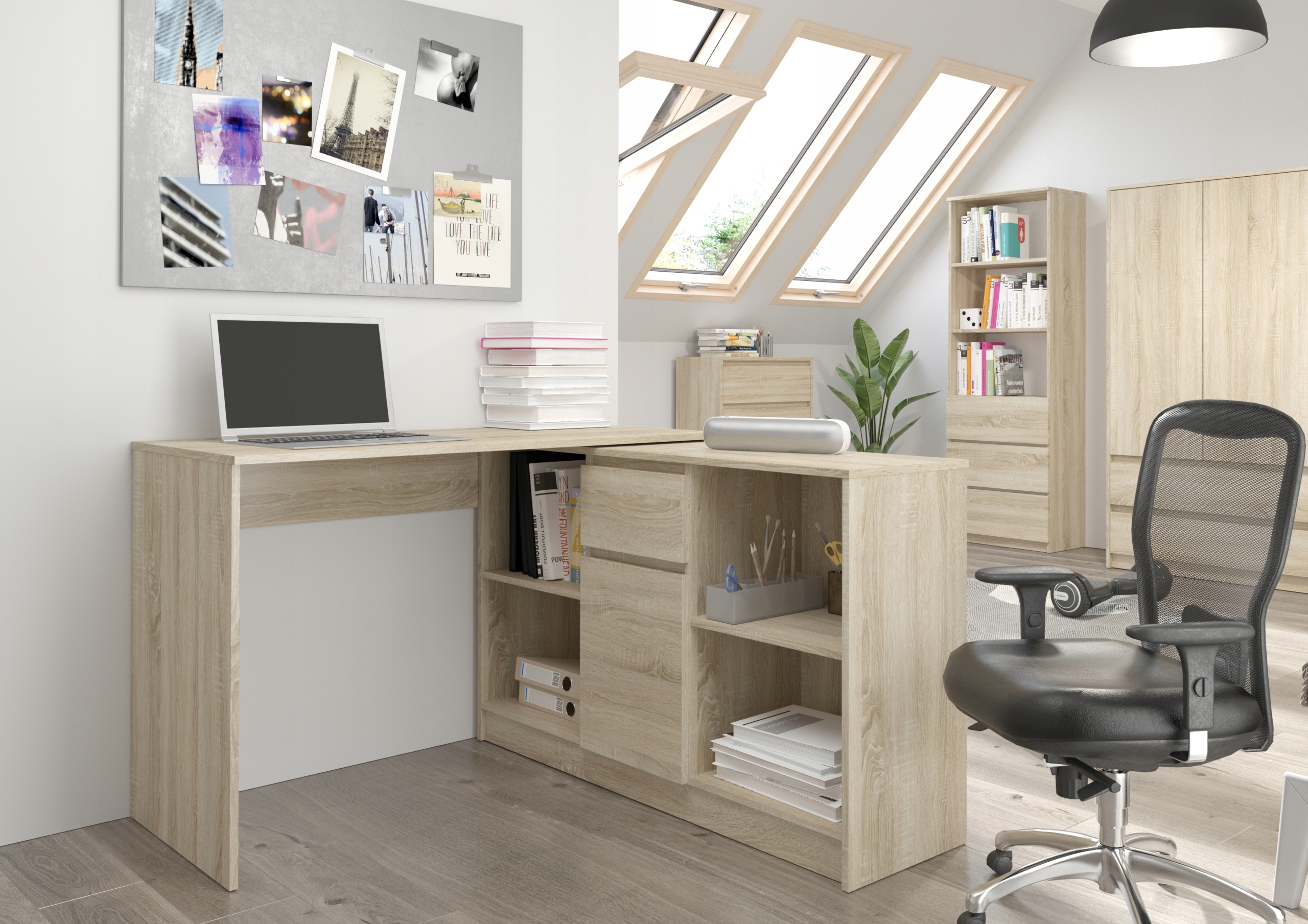 Biurko narożne i komoda zestaw 120cm sonoma N14