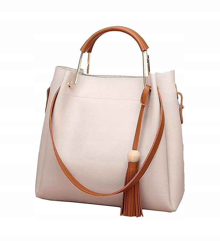 

2w1 Damska Torebka Kuferek Shopper Bag A4 Beżowa