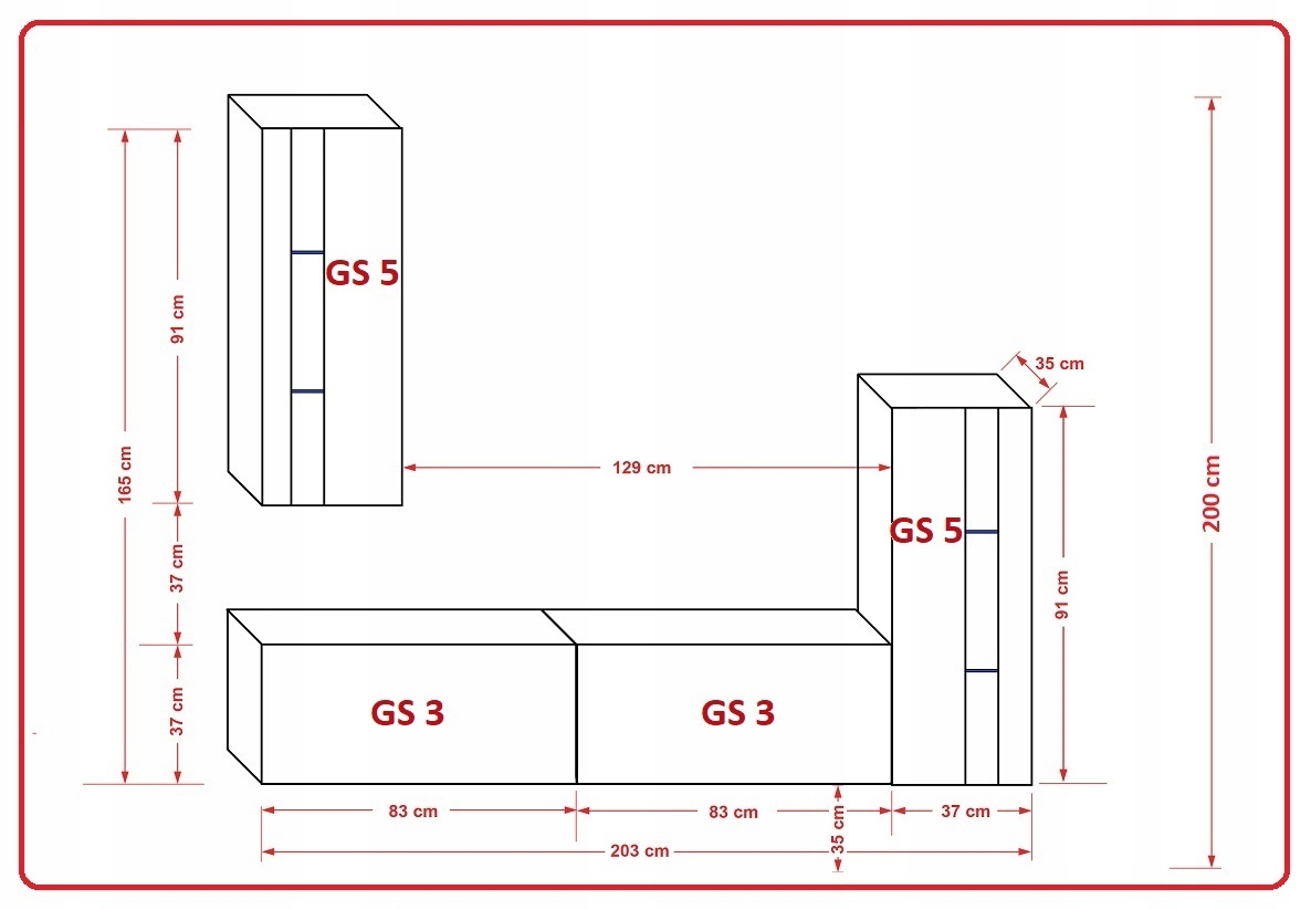 Zestaw meble szafka RTV do salonu dziennego nowoczesna meblościanka C47 1A Kod producenta Meblościanka 203 cm