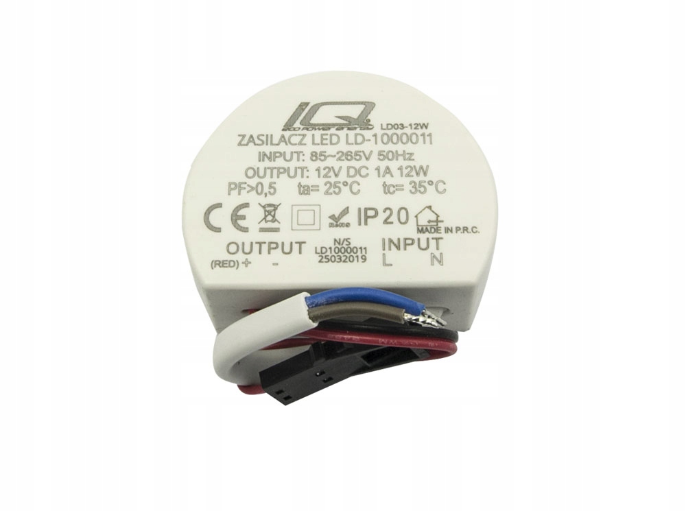 ZASILACZ LED 12V DC 12W 1A IP20 DO PUSZKI 60mm