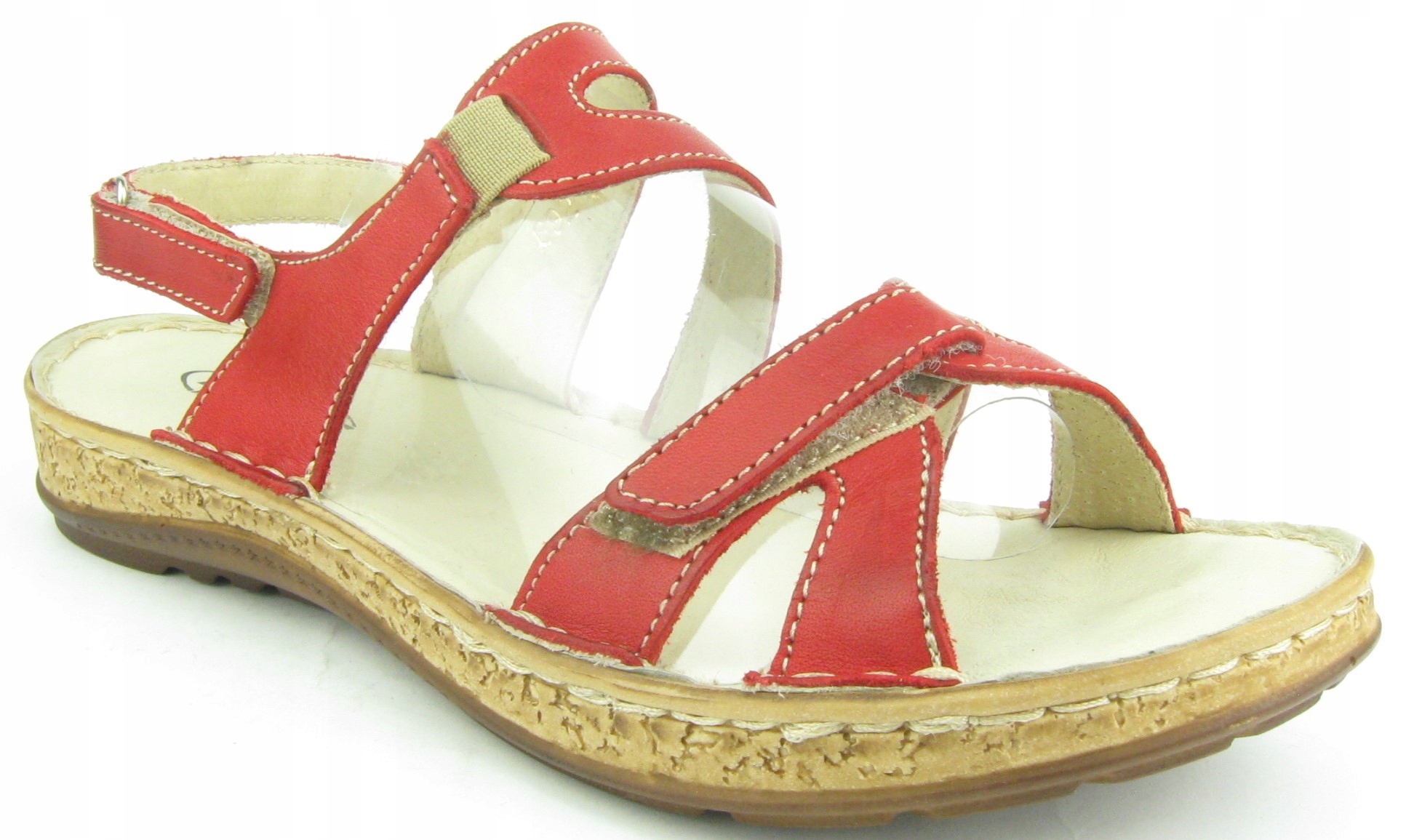 SANDAŁY HELIOS KOMFORT 692 RZEPY SKÓRA CZERWONY WYPRZEDAŻ PL 38 Marka Helios