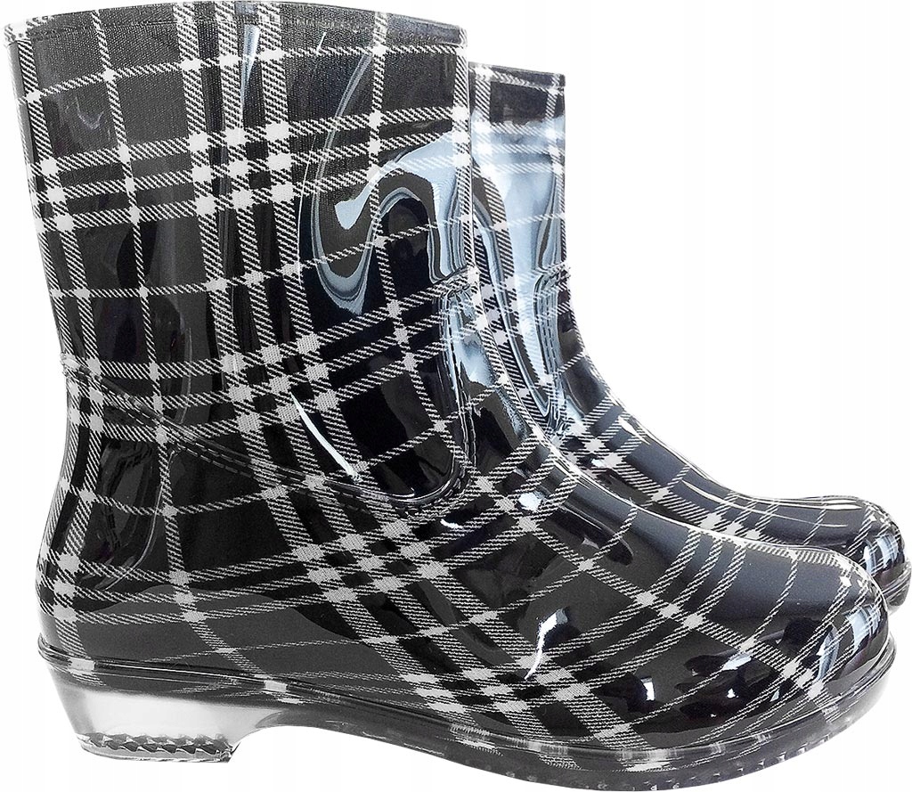 KALOSZE damskie KRÓTKIE w kratkę OGRODOWE 40 czarne