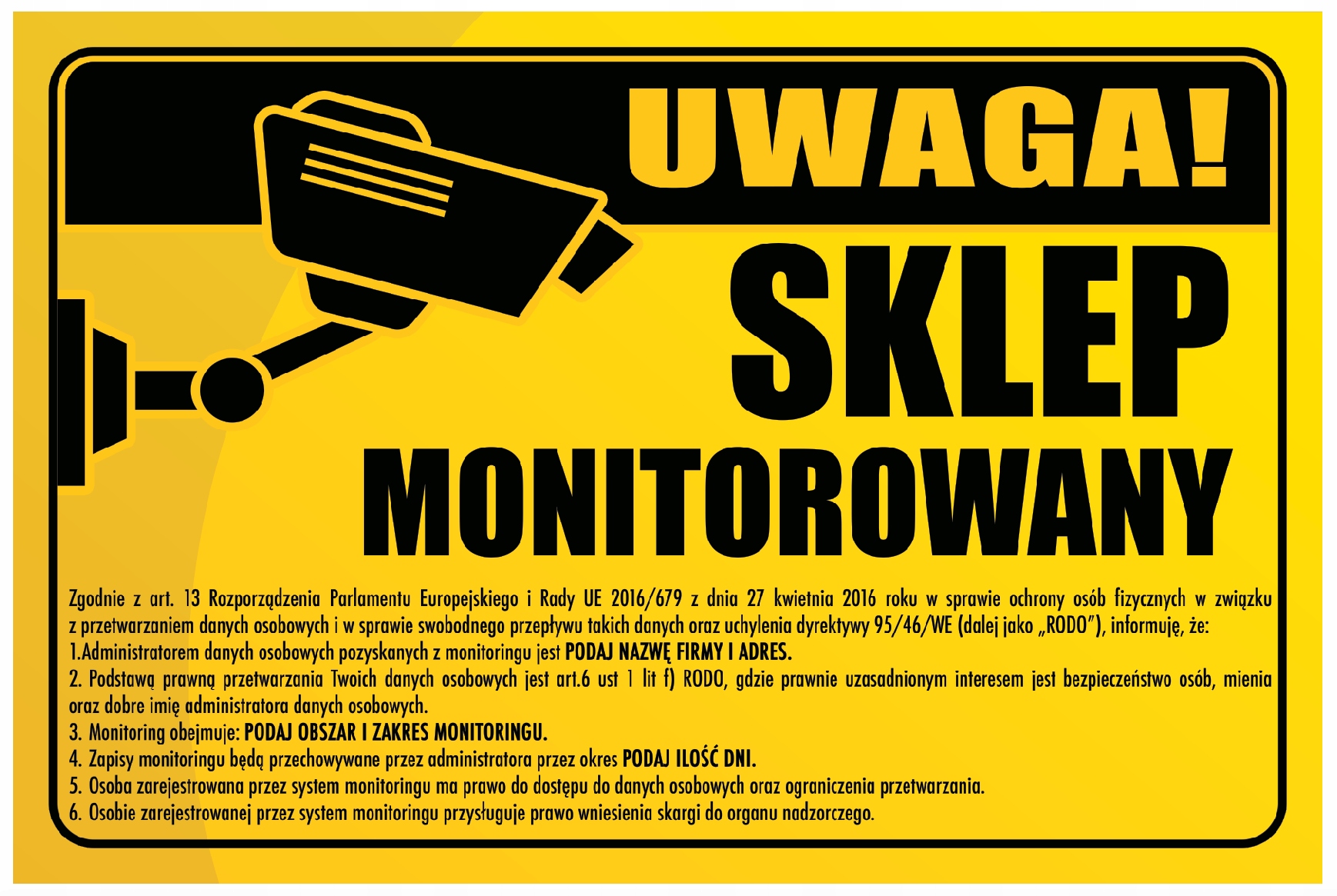 

Rodo tablica Obiekt Sklep Monitorowany tabliczka