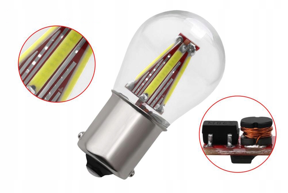 P21W BA15S LED 4x COB FILAMENT 600Lm+ stabilizator Podstawa BA15s