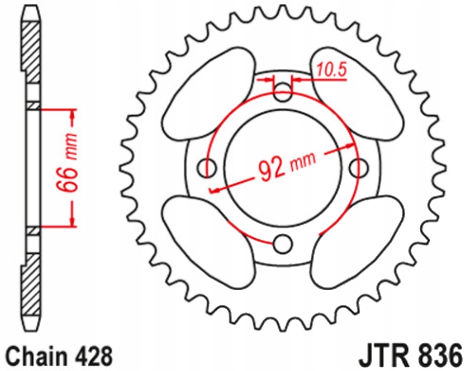 Zadní ozubené kolo Jt R836 39Z Yamaha Rd 200 DX 75-79