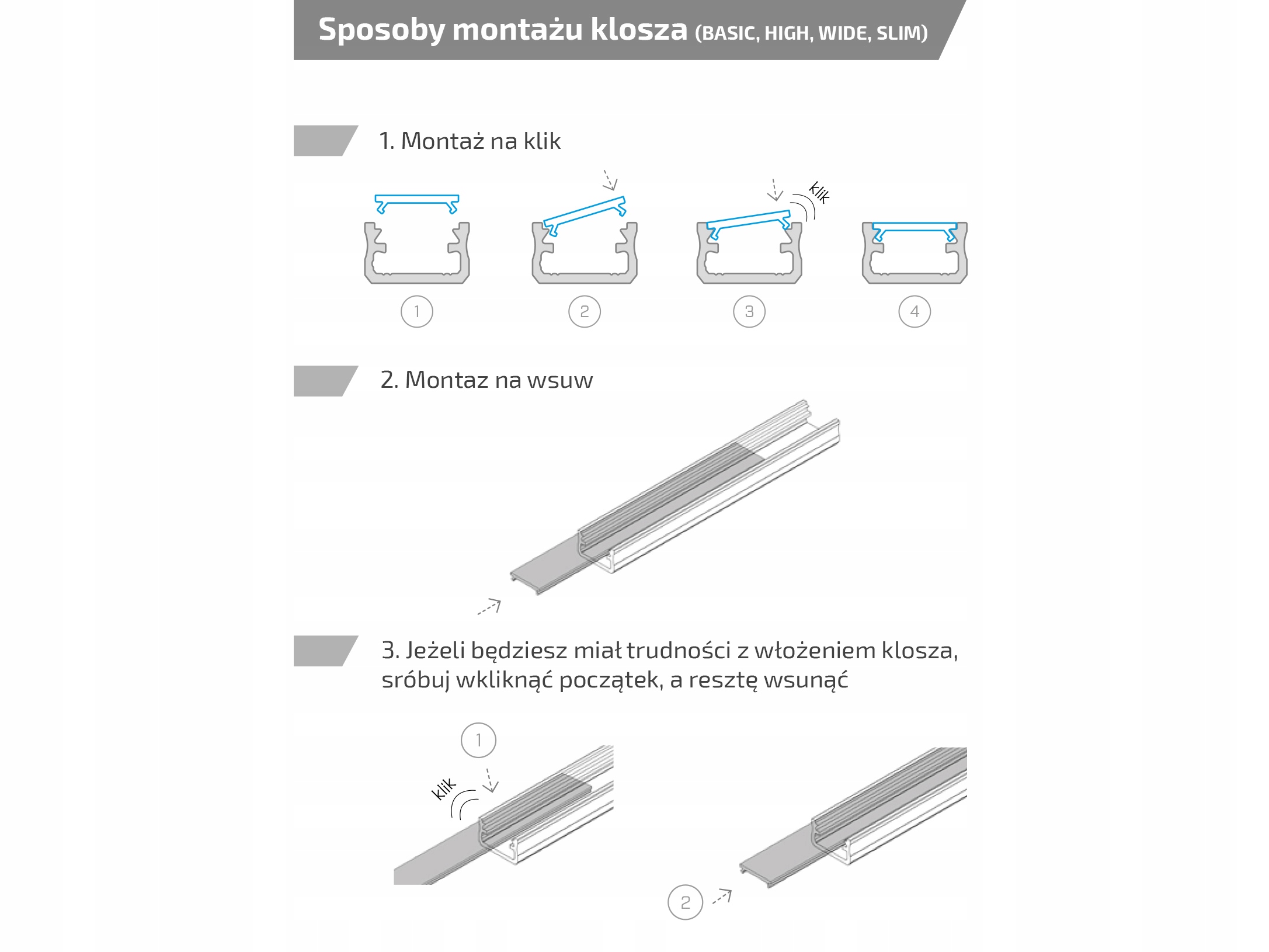 KLOSZ BASIC PVC DO PROFILU ABCDGHYZ 2M MLECZNY Typ profil do LED