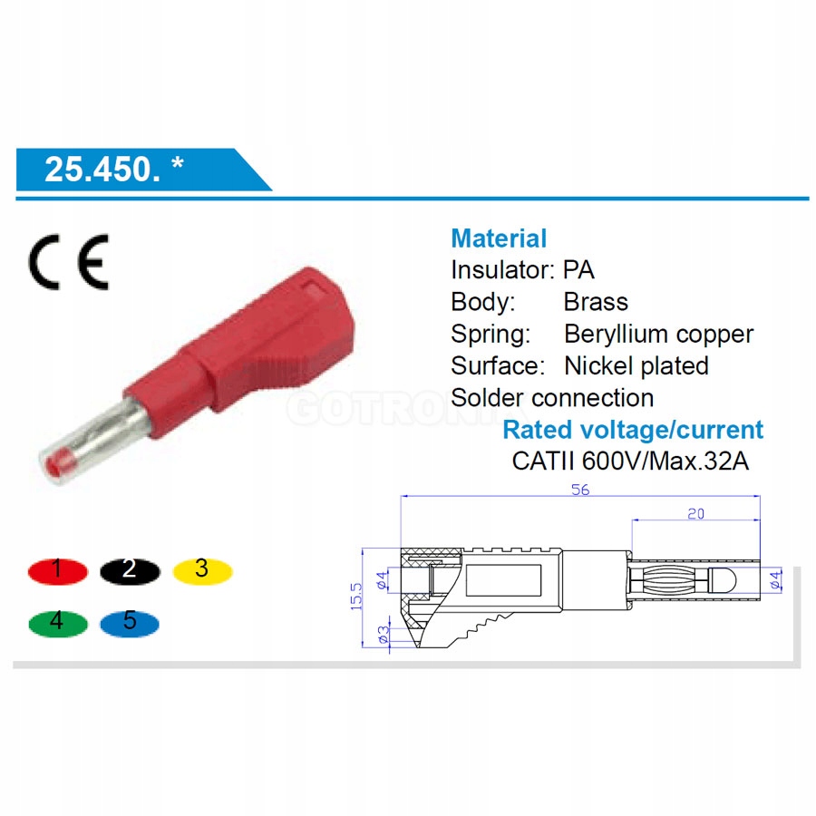 Wtyk banan 4mm prosty czerwony Amass 25.450.1 EAN (GTIN) 6096331284282