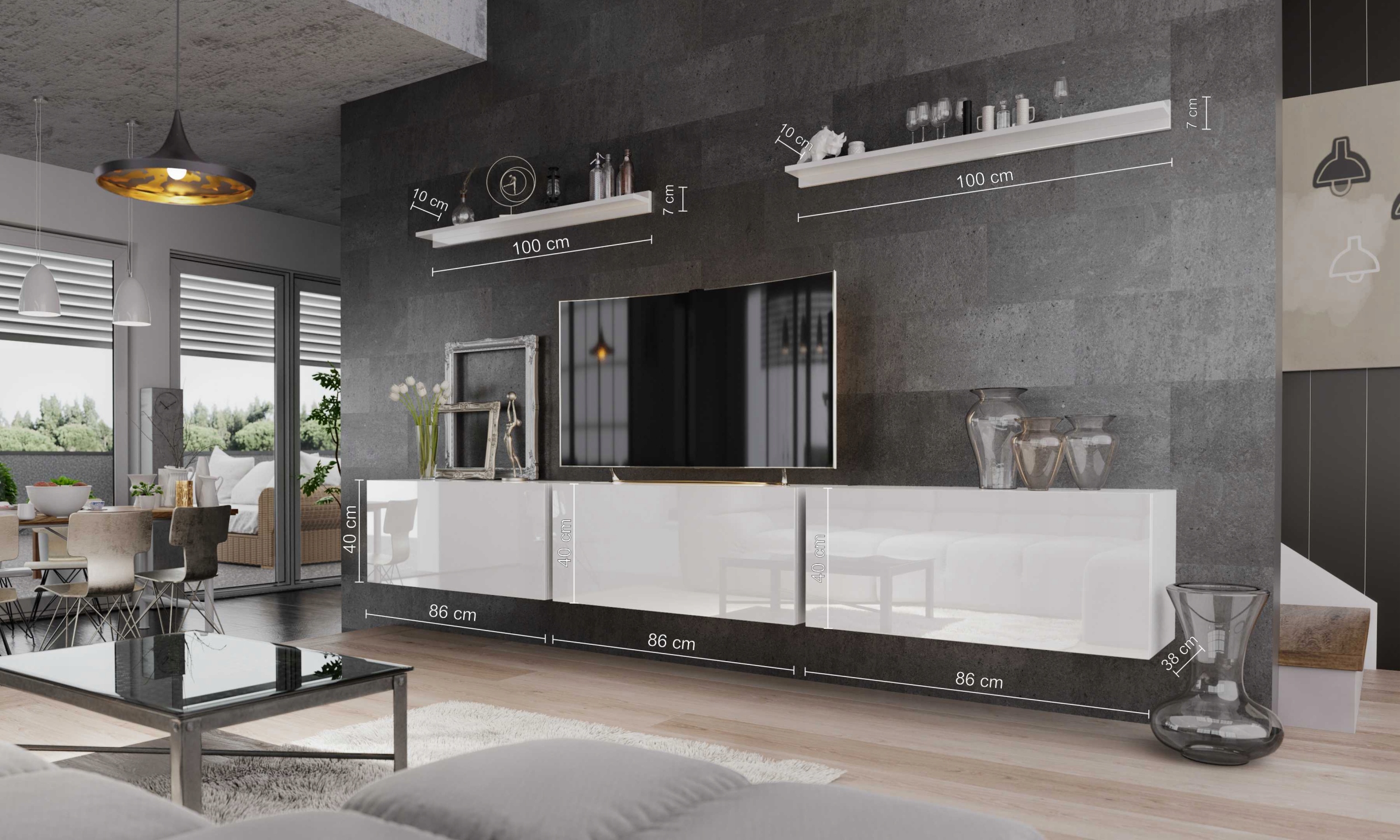 Meblościanka SPARTA / biały połysk / duży zestaw Kolor mebla biały