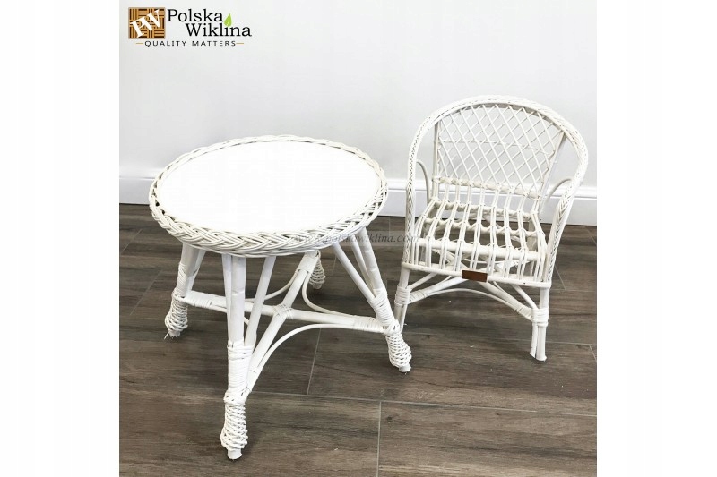 STOLIK WIKLINOWY DLA DZIECI OKRĄGŁY WYBIELONY Szerokość mebla 40 cm