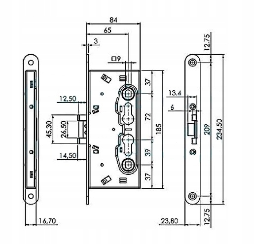 Zamek ISEO 216 do drzwi ppoż 72/65/9 Marka Iseo