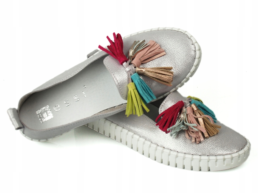 

Nessi 19518 mokasyny slip on srebrne frędzle 38