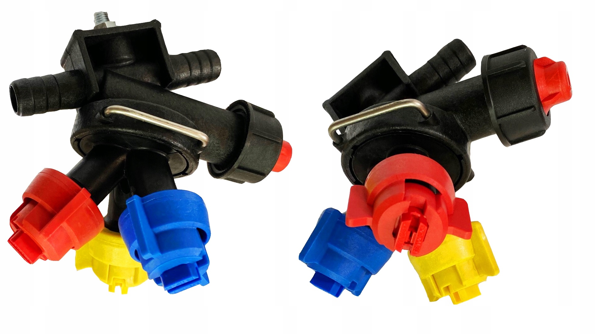 Głowica potrójna opryskiwacza z dyszami na śrubkę