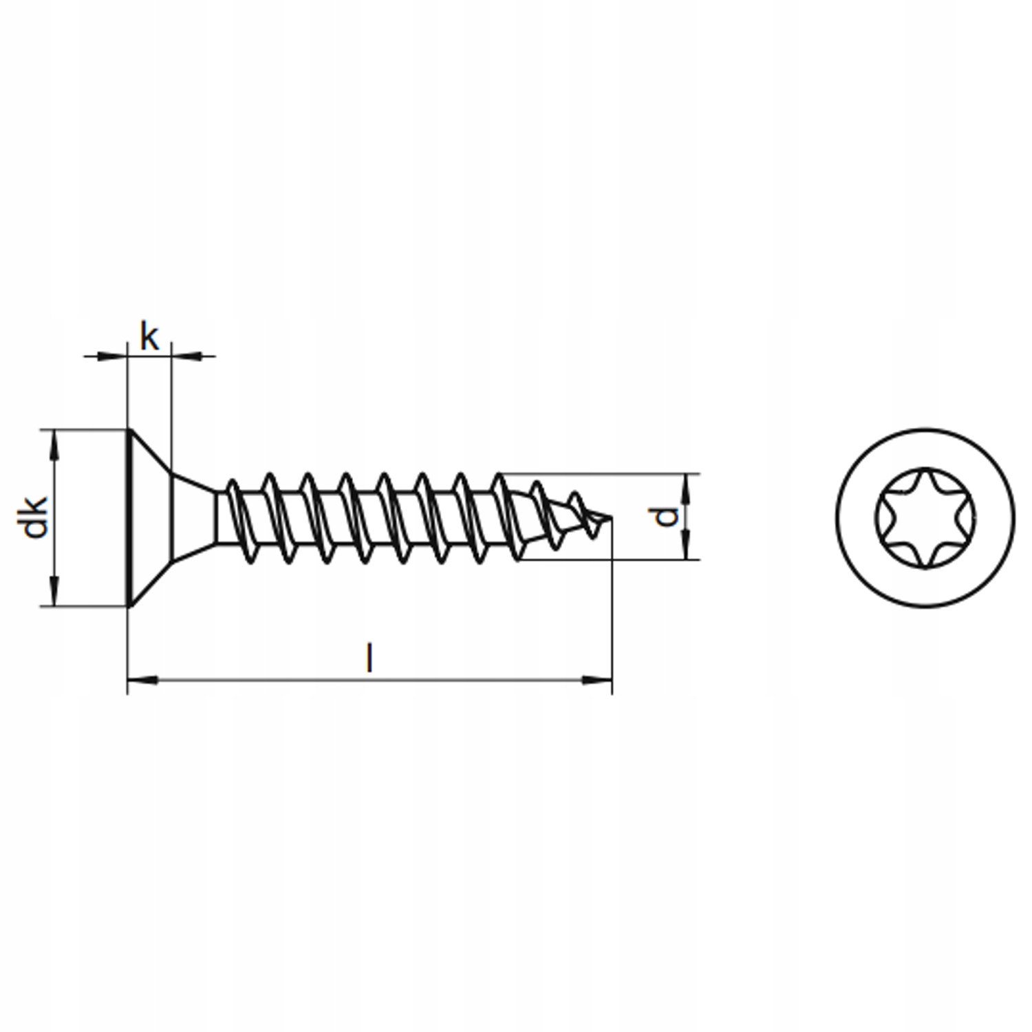 4x20 wkręt do drewna stożek TORX nierdzewny A2 100szt Długość wkręta 20 mm