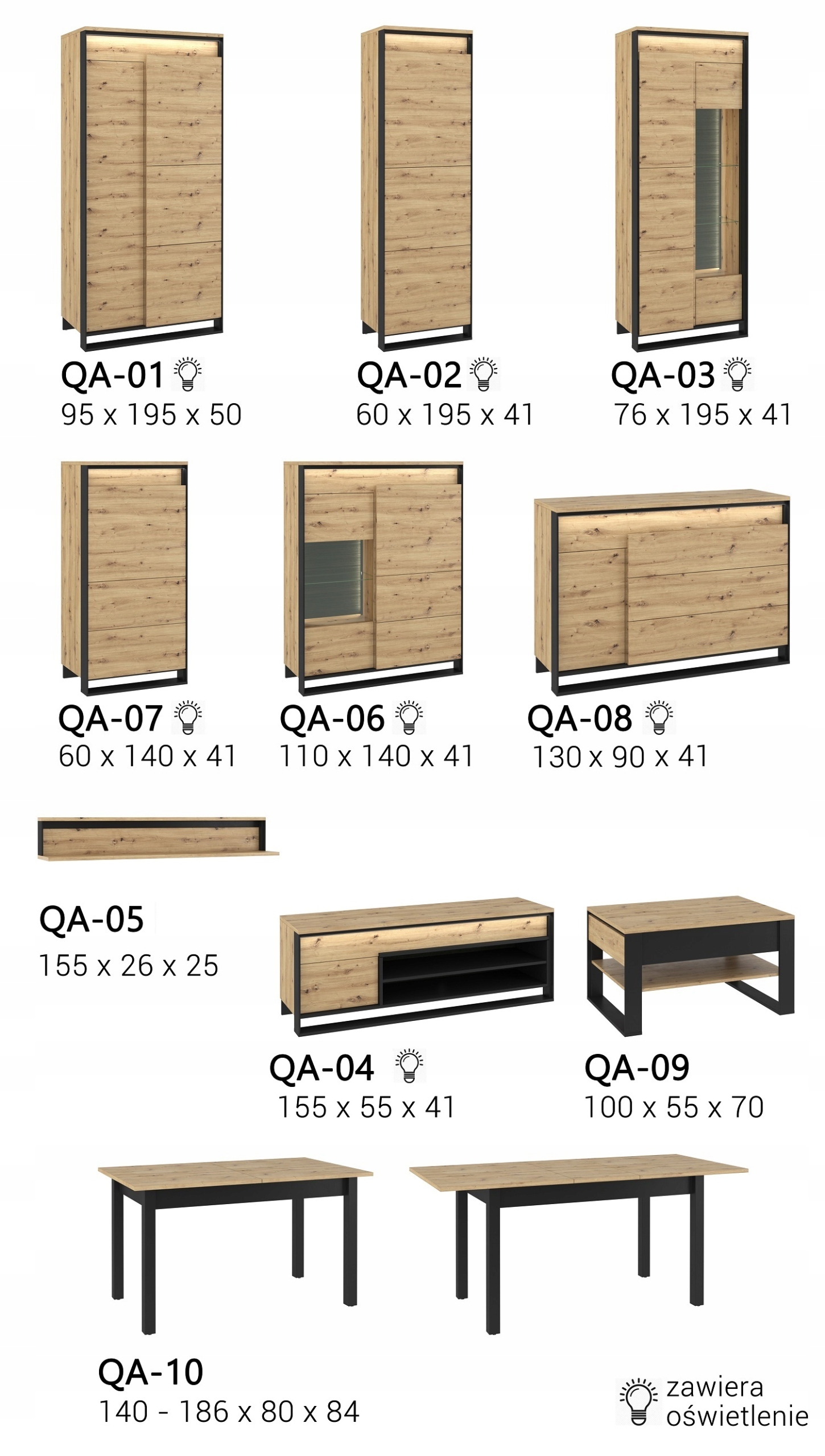 Komoda z szufladami i półką Quant QA-08 LED loft Marka Lenart