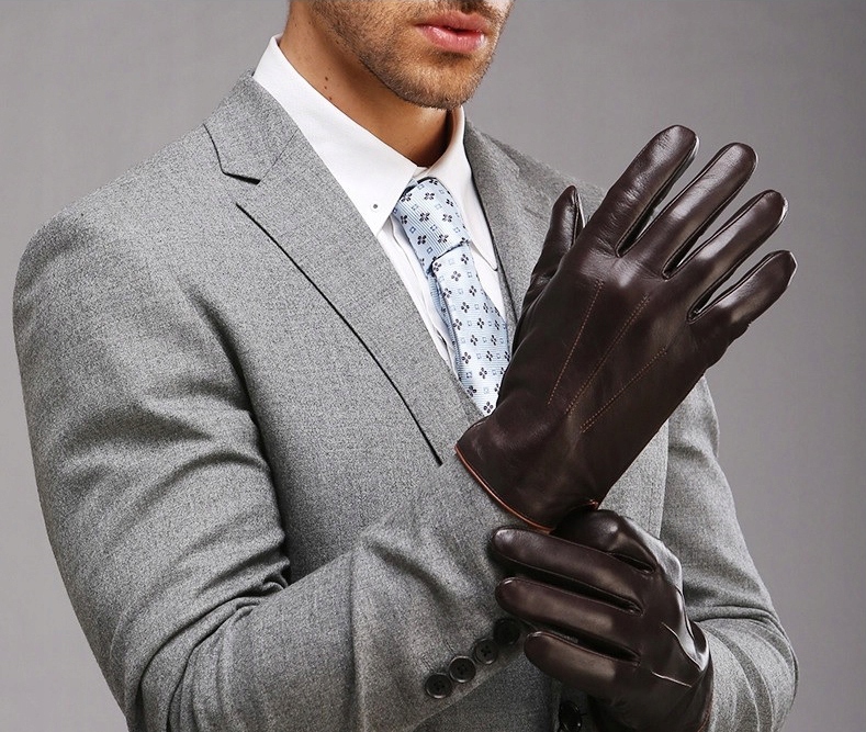 RĘKAWICZKI SKÓRZANE MĘSKIE ocieplane SKÓRA MIŚ BRĄZOWE L Rozmiar L