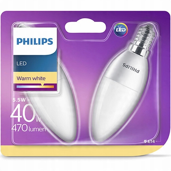 

2 x Żarówka Led E14 5,5W=40W 520lm Philips 4000K