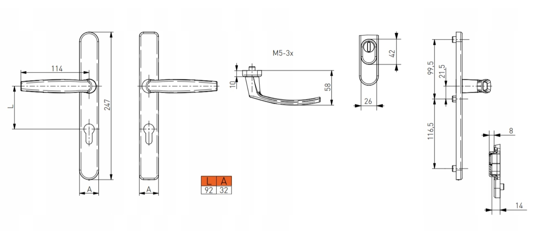 KLAMKO-KLAMKA BIAŁA DO DRZWI DŁUGI SZYLD 92mm Kod producenta KLAMKA DRZWIOWA