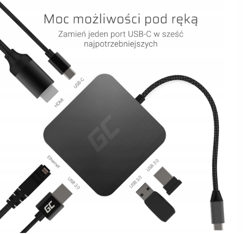 Green Cell GC HUB2 USB-C 6w1 do MacBook Pro Air DS Zastosowanie USB, FireWire