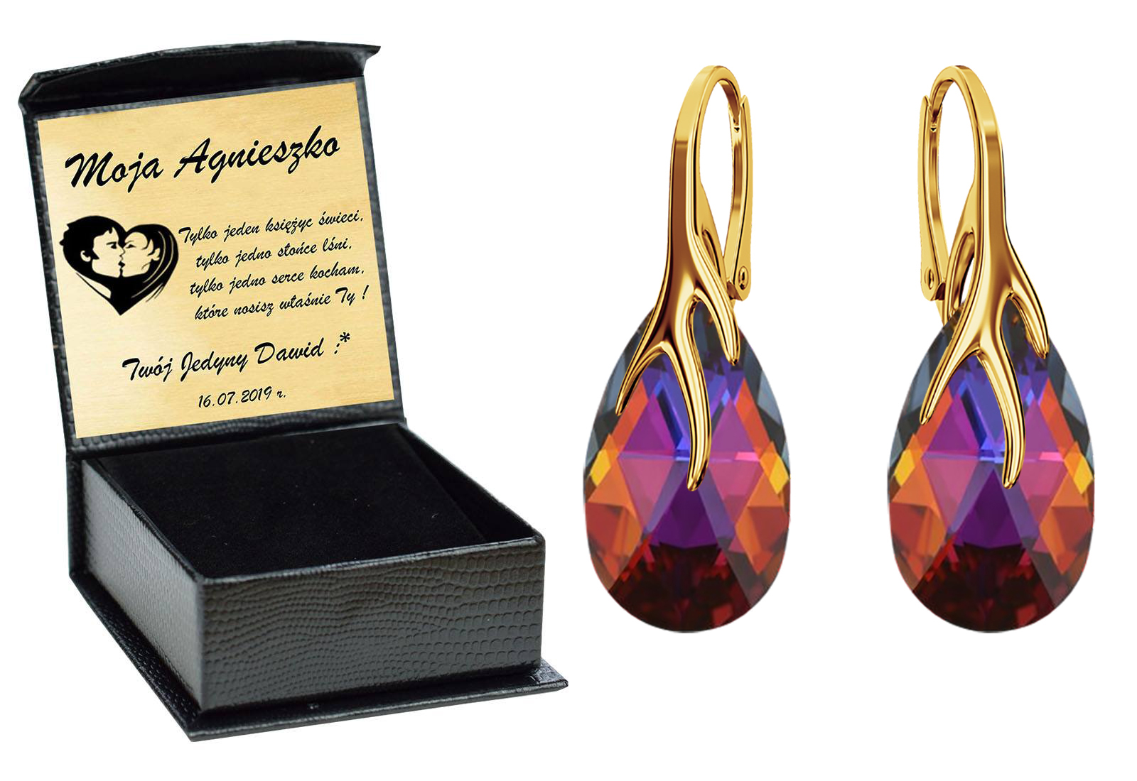 

Drapieżne Kolczyki Swarovski Złote 925 Grawer