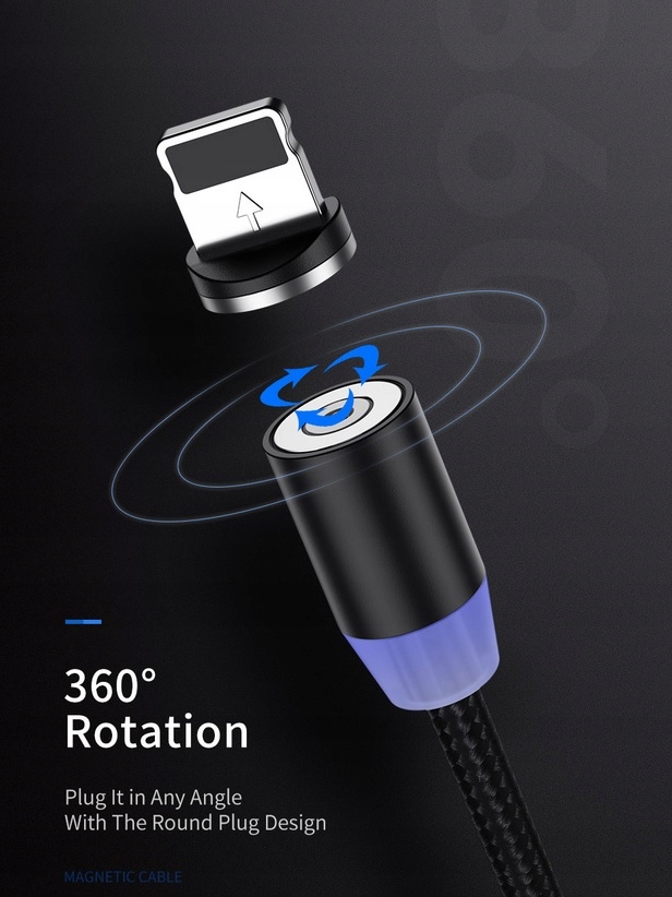 KABEL MAGNETYCZNY 3W1 ŁADOWARKA MICRO USB C IPHONE Kolor czarny