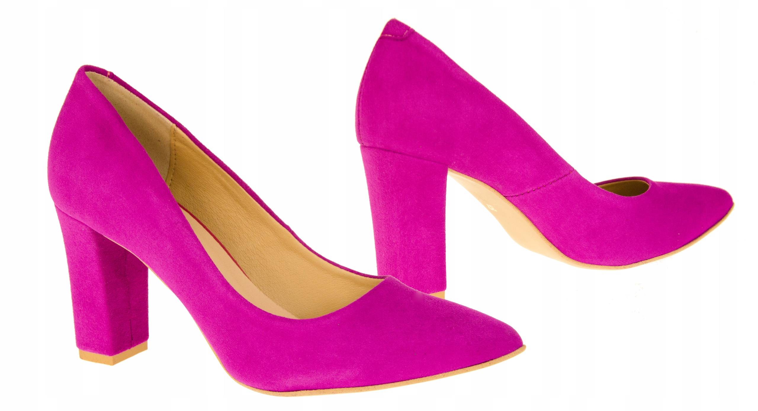 LaRoni E453 CZÓŁENKA SZPILKI SKÓRA ZAMSZOWE FUKSJA Rozmiar 40