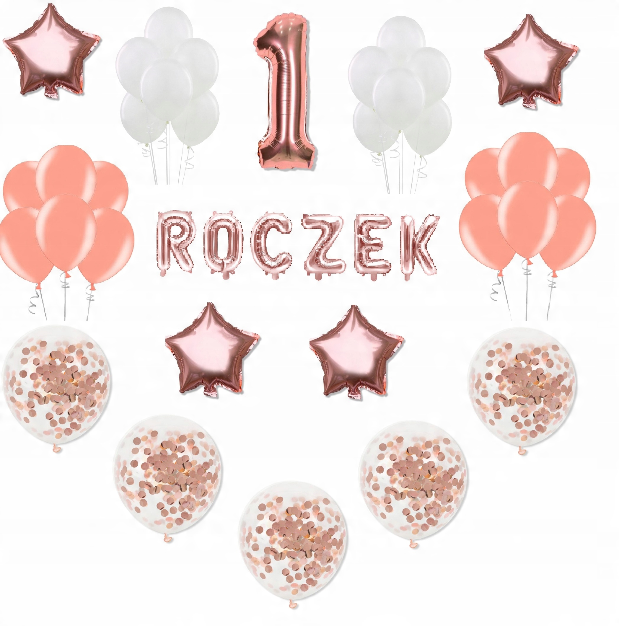 

Zestaw XL Balony Roczek Pierwsze 1 Urodziny Rose