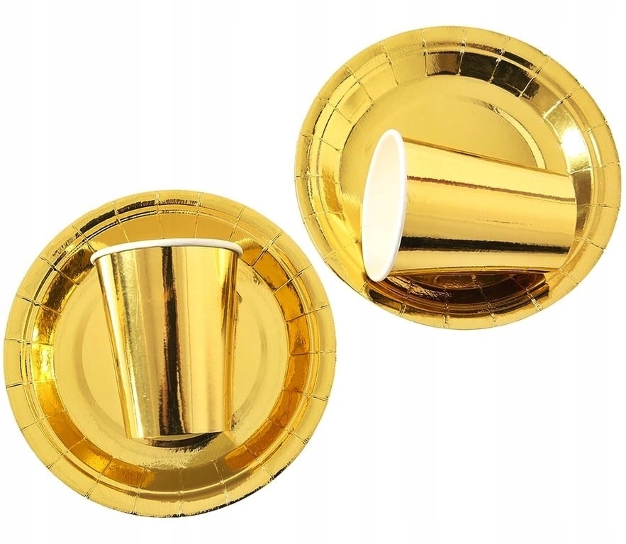 Zestaw kubeczki + talerzyki złote metaliczne 12szt