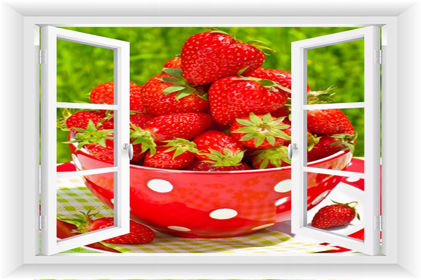 

Fototapeta Okno 3D Kwiaty Drzewa Owoce 150x100