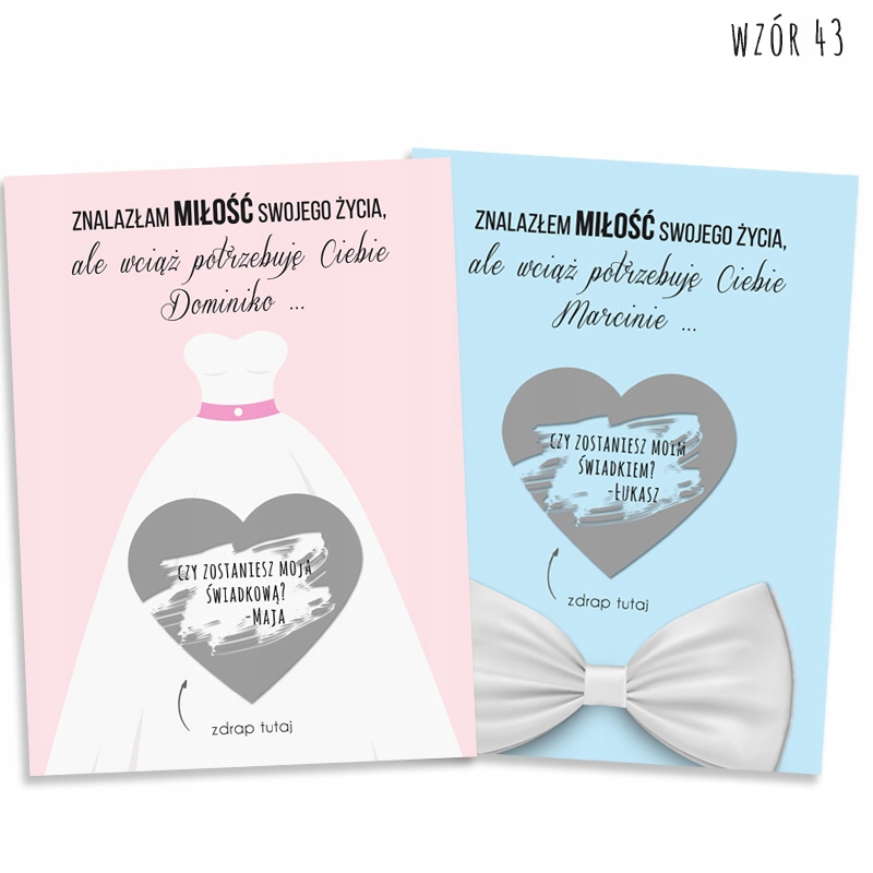 KARTKA ZDRAPKA - dla świadków ślub suknia mucha