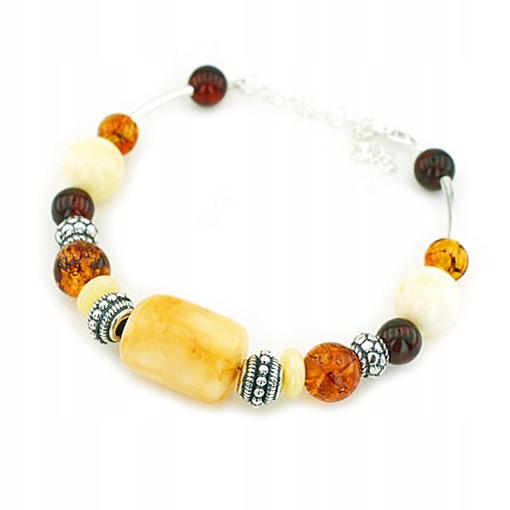 Velký stříbrný Náramek z baltského Jantaru ze Stříbra, masivní, Nádherný