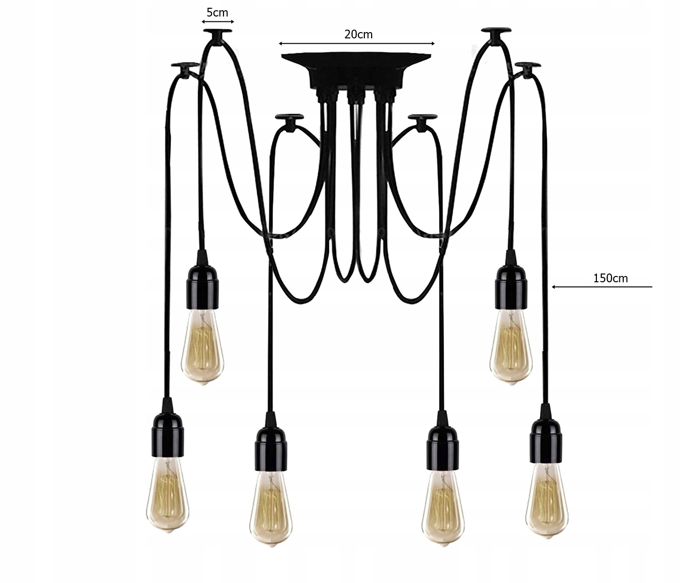 LAMPA SUFITOWA WISZĄCA ŻYRANDOL PAJĄK 6 E27 LED Długość/wysokość 150 cm