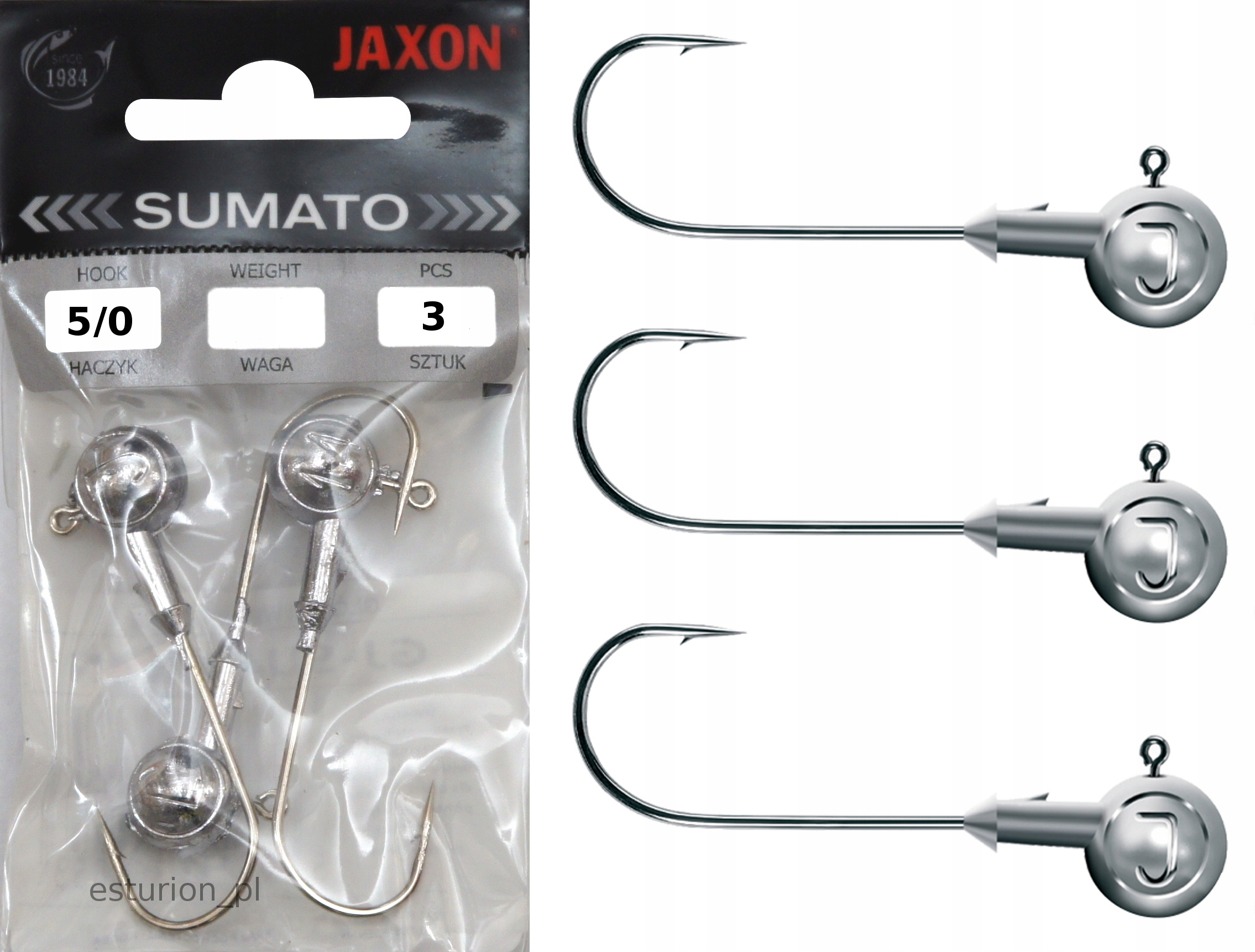 3x Główka Jigowa 5/0 Sumato Srebrna 20g Jaxon